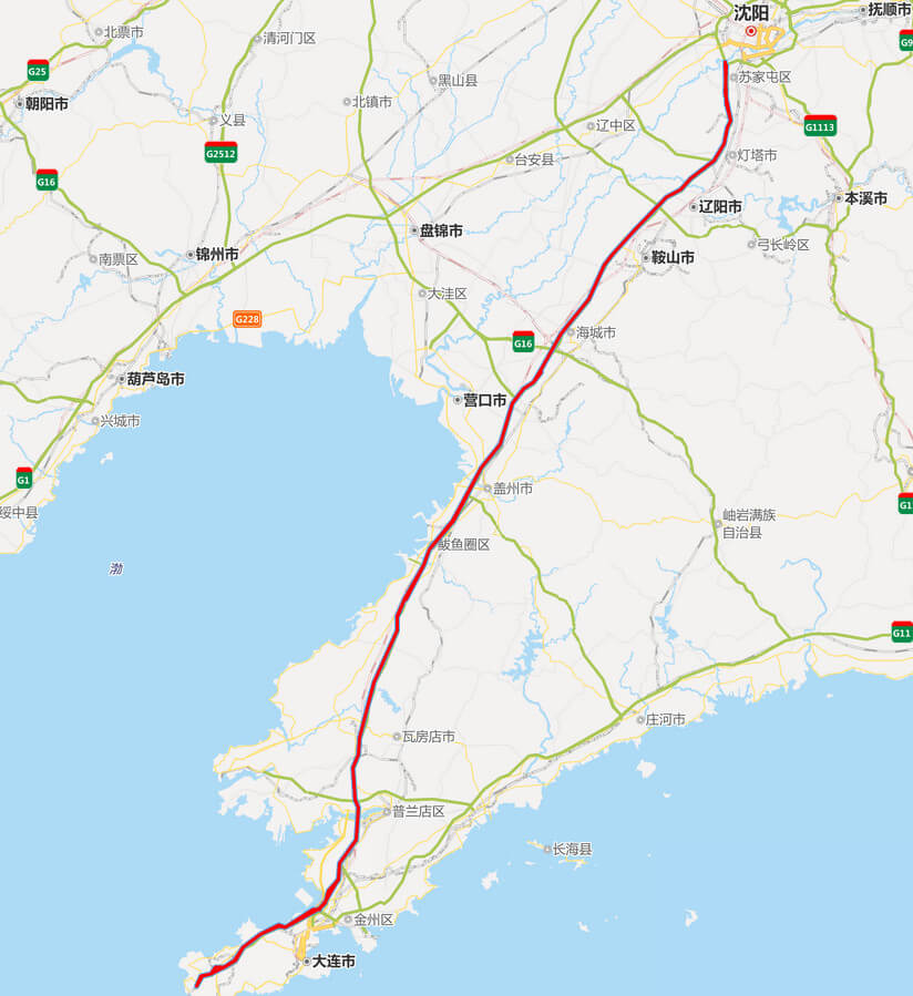 沈阳段沈海高速全程路线图