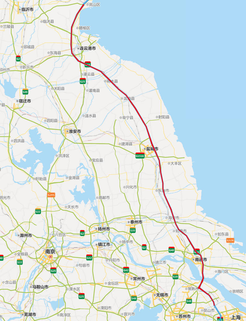 江苏段沈海高速全程路线图