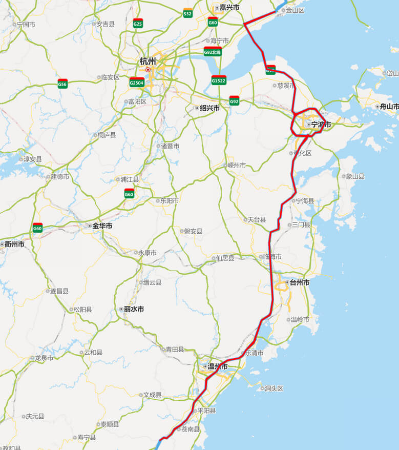 浙江段沈海高速全程路线图